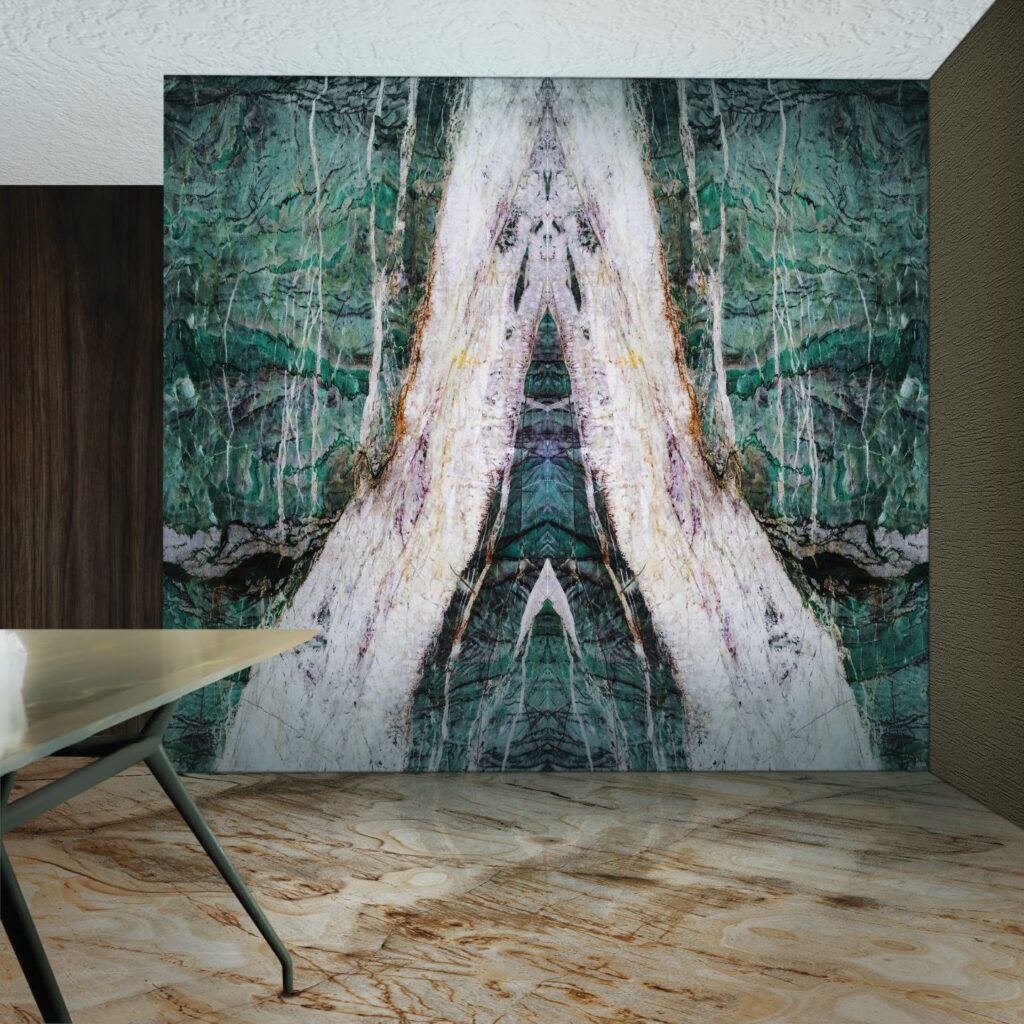 Emerald-Sapphire_natural-stone-book-match-wall-highlight_Classic-Marble-Company